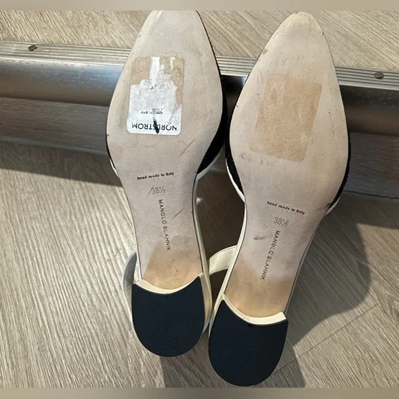 New Manolo Blahnik Raffro Woven Raffia Ballerina Pumps White/Black Size 38.5 - Picture 10 of 10